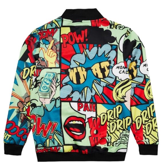 Reason Brand Paid Comic Allover Print Jacket Black Men's - Picture 2 of 4